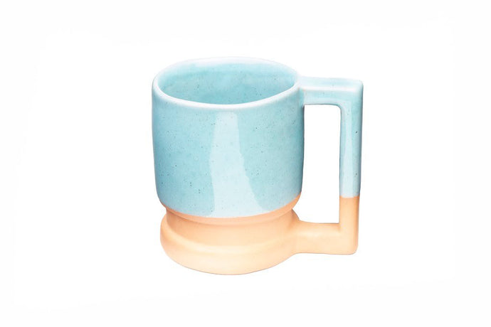top view for blue pottery tall mug, handcrafted mug,