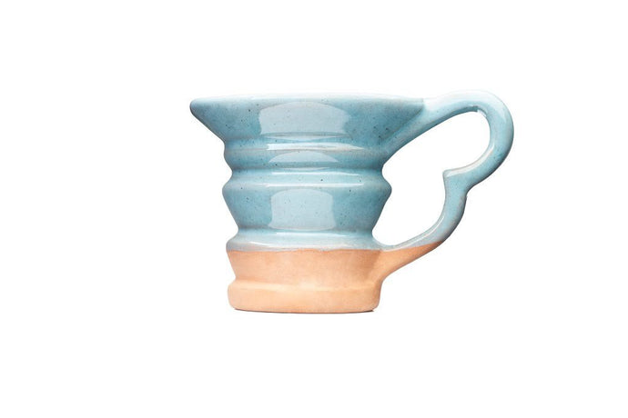 front view for blue pottery wavy mug, handcrafted mug,